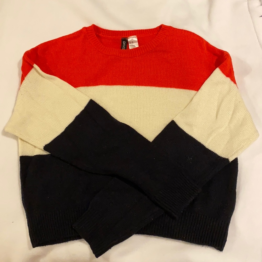 H&m , xs, red white and navy crew neck sweater